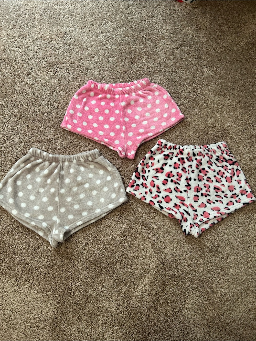 Plush Polka Dot and Leopard Print Lounge Shorts - Pink, White, Gray